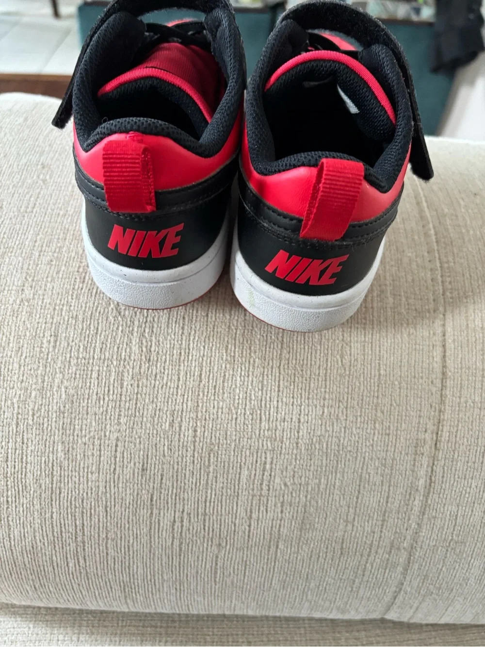 Nike Kids Black and Red Sneakers with Velcro Strap
